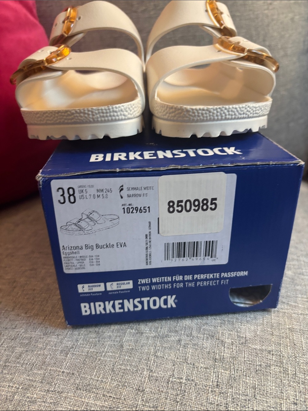Birkenstock White Arizona EVA Sandals with Gold Buckles - Picture 2 of 3
